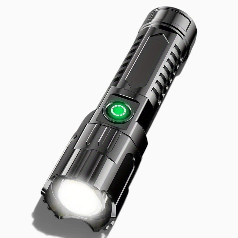 Mini lampe de poche LED Lumeoo noire rechargeable par USB avec bouton lumineux et fonction zoom pour le camping