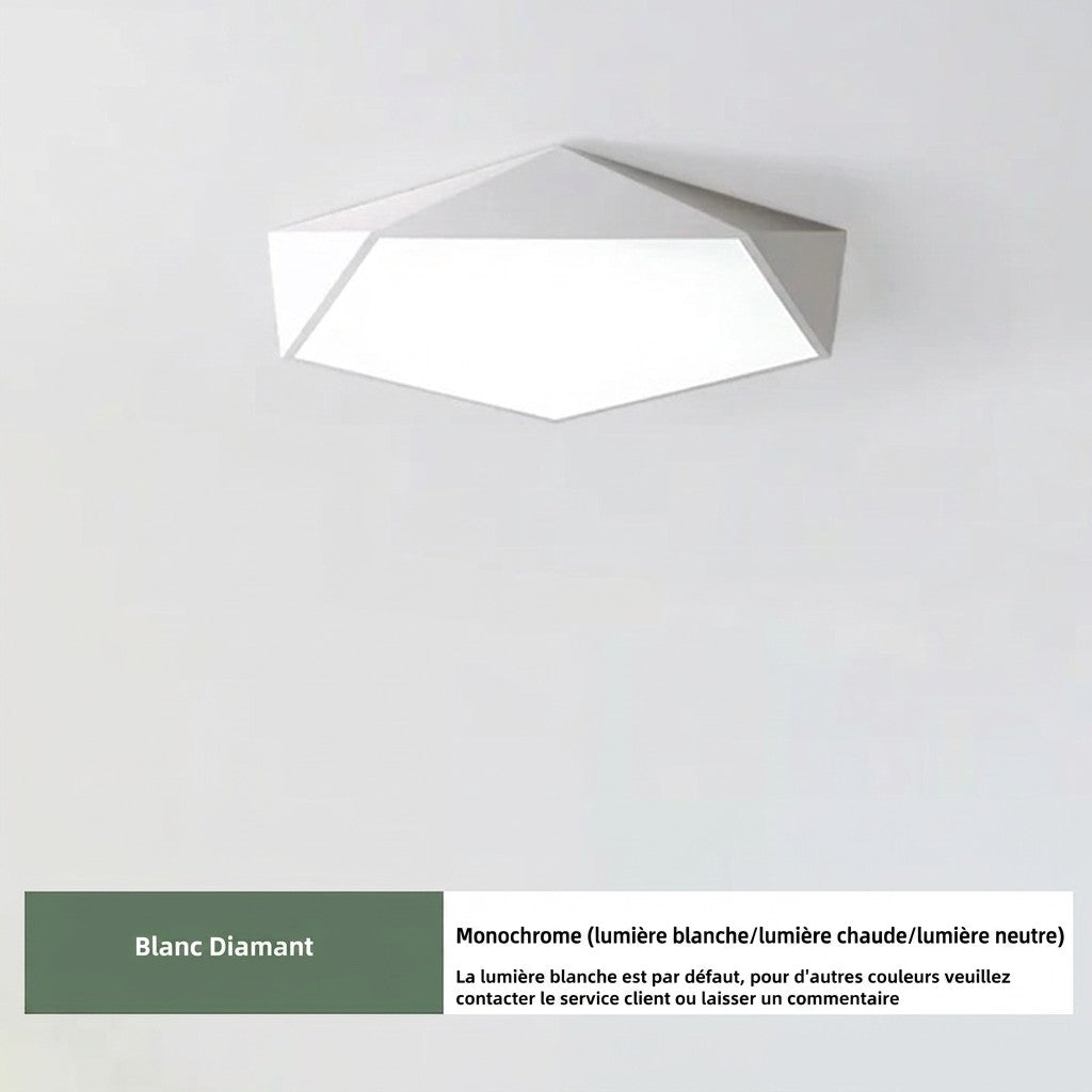 Plafonnier LED géométrique blanc Lumeoo au design moderne et épuré pour un éclairage élégant de salon