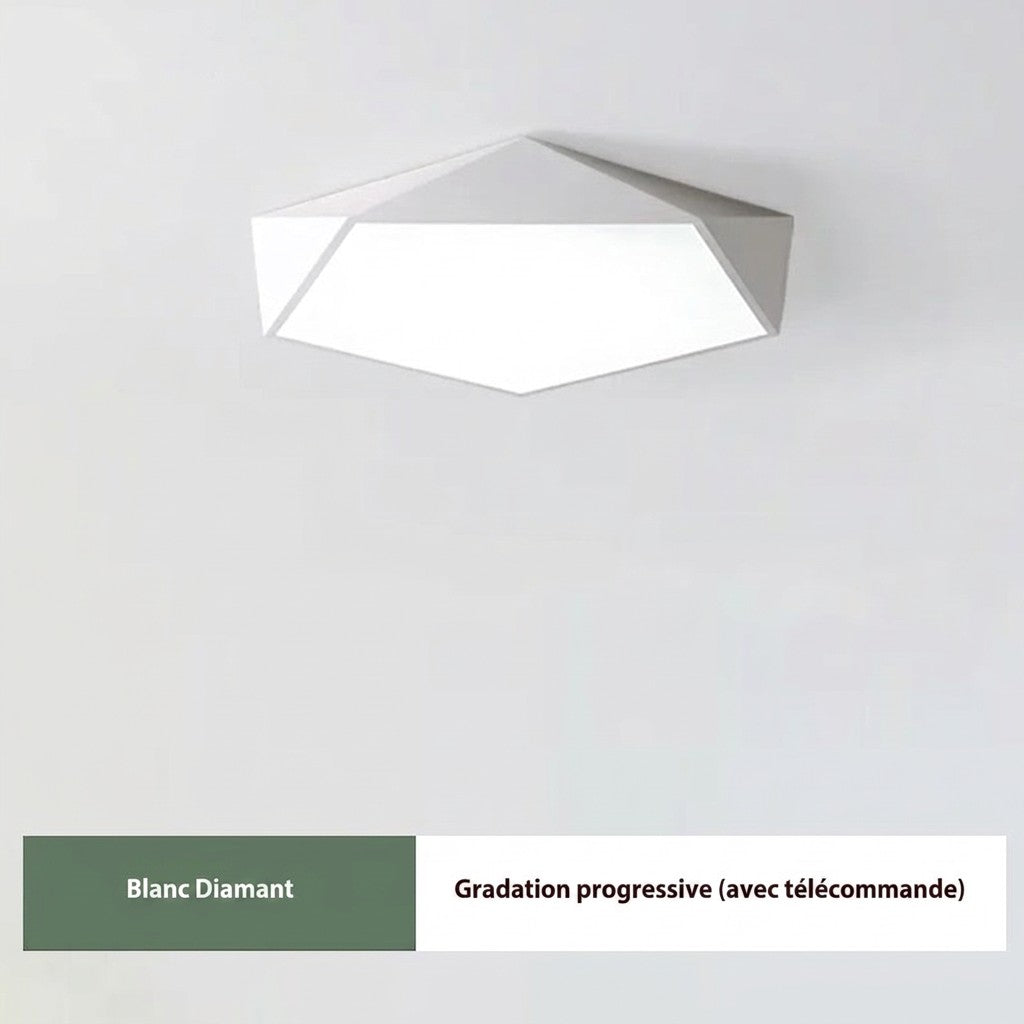 Plafonnier LED géométrique blanc Lumeoo au design moderne et épuré pour un éclairage élégant du salon