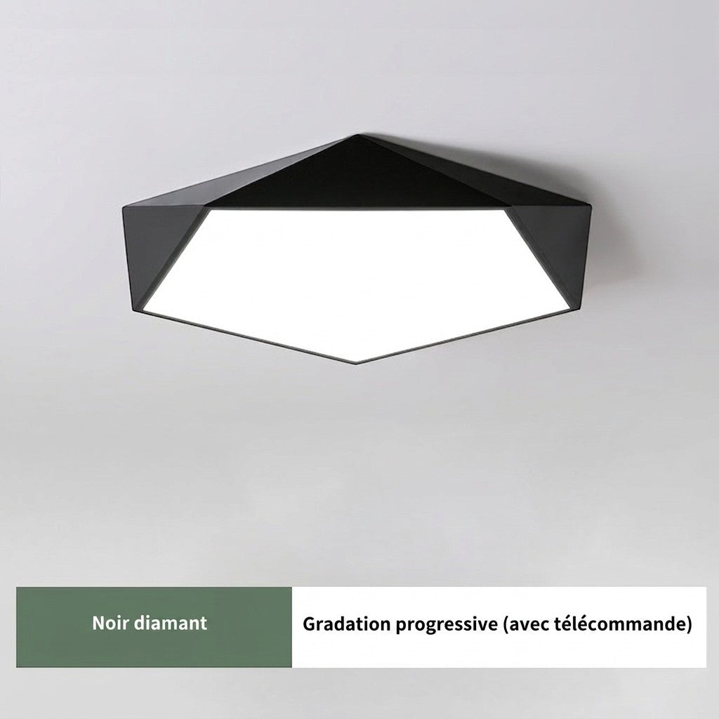 Plafonnier LED géométrique Lumeoo noir mat en forme de diamant avec diffuseur blanc pour un éclairage moderne