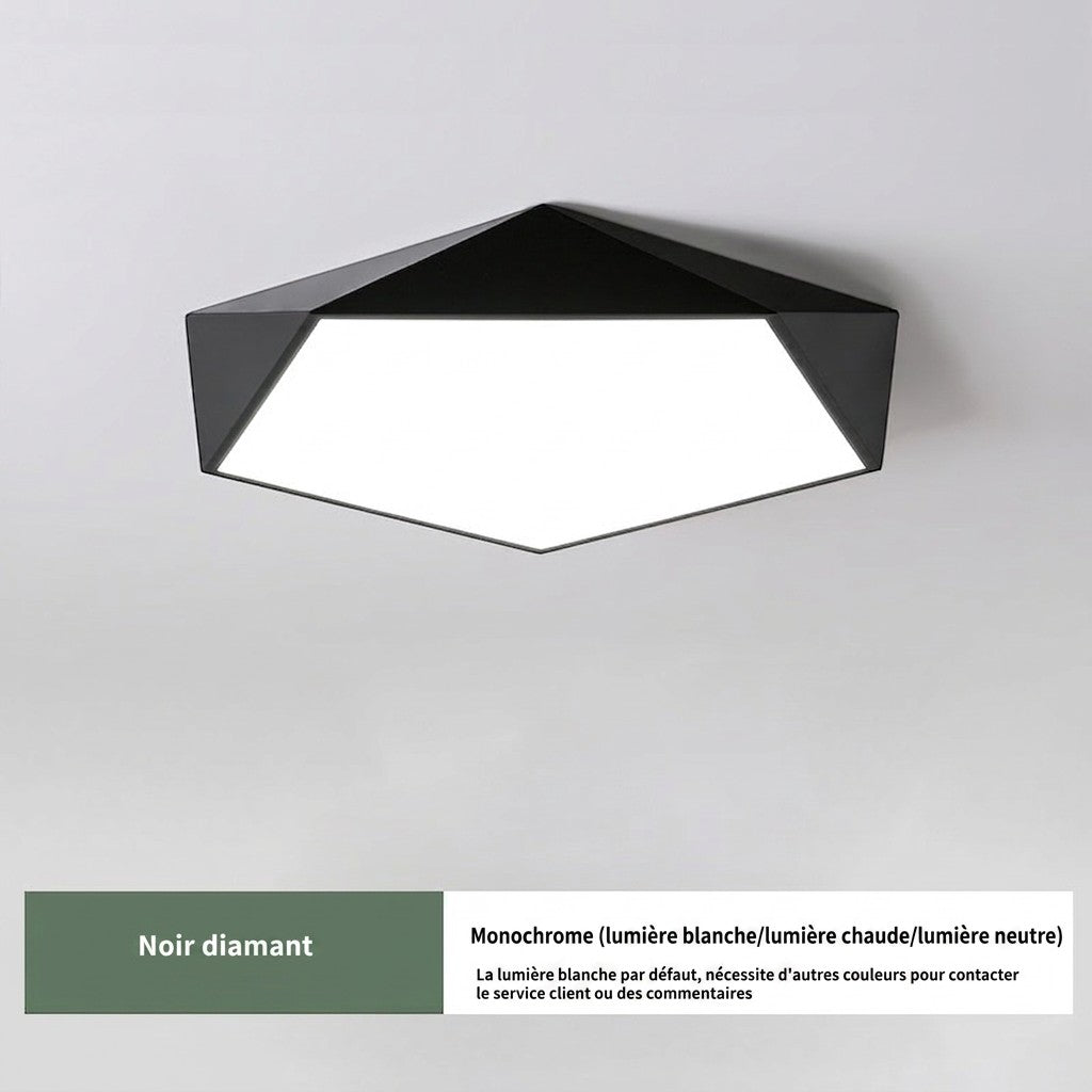 Plafonnier LED géométrique Lumeoo noir au design moderne et minimaliste en forme de diamant pour salon