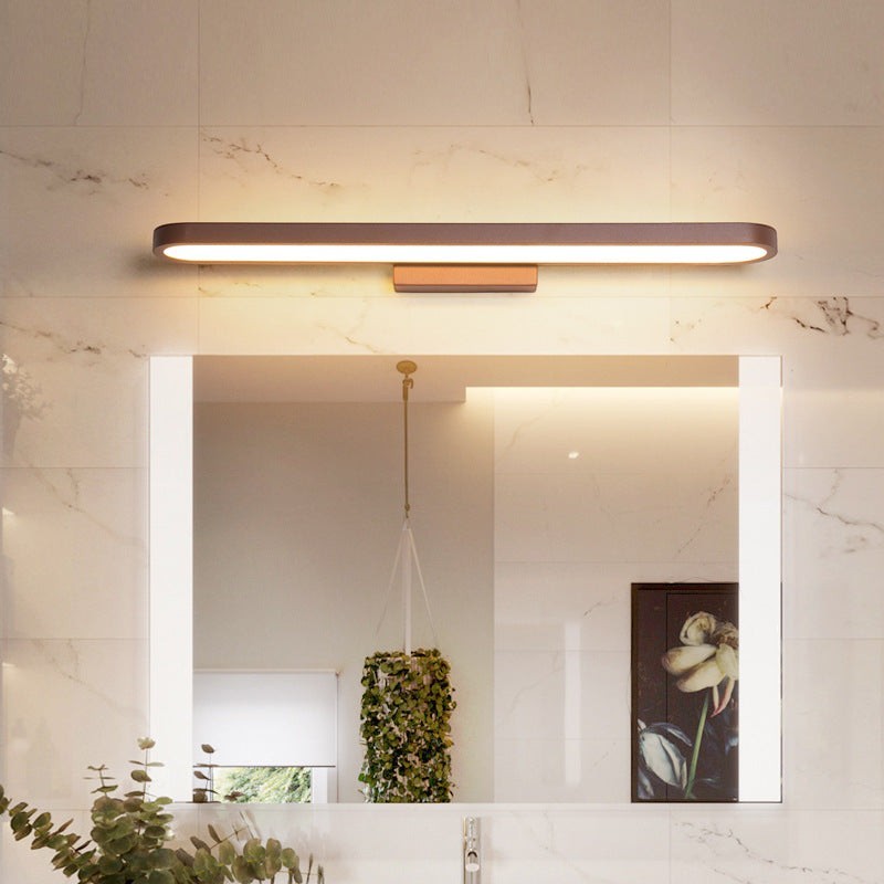 Réglette LED Lumeoo MIROVA pour miroir de salle de bain, design moderne, dimmable et tricolore, finition cuivrée.