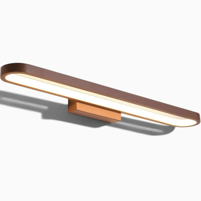 Réglette LED Lumeoo pour miroir de salle de bain, design moderne marron avec éclairage tricolore dimmable.