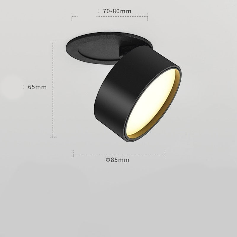 Spot LED encastrable Lumeoo rond et orientable noir avec dimensions techniques pour un éclairage plafond moderne