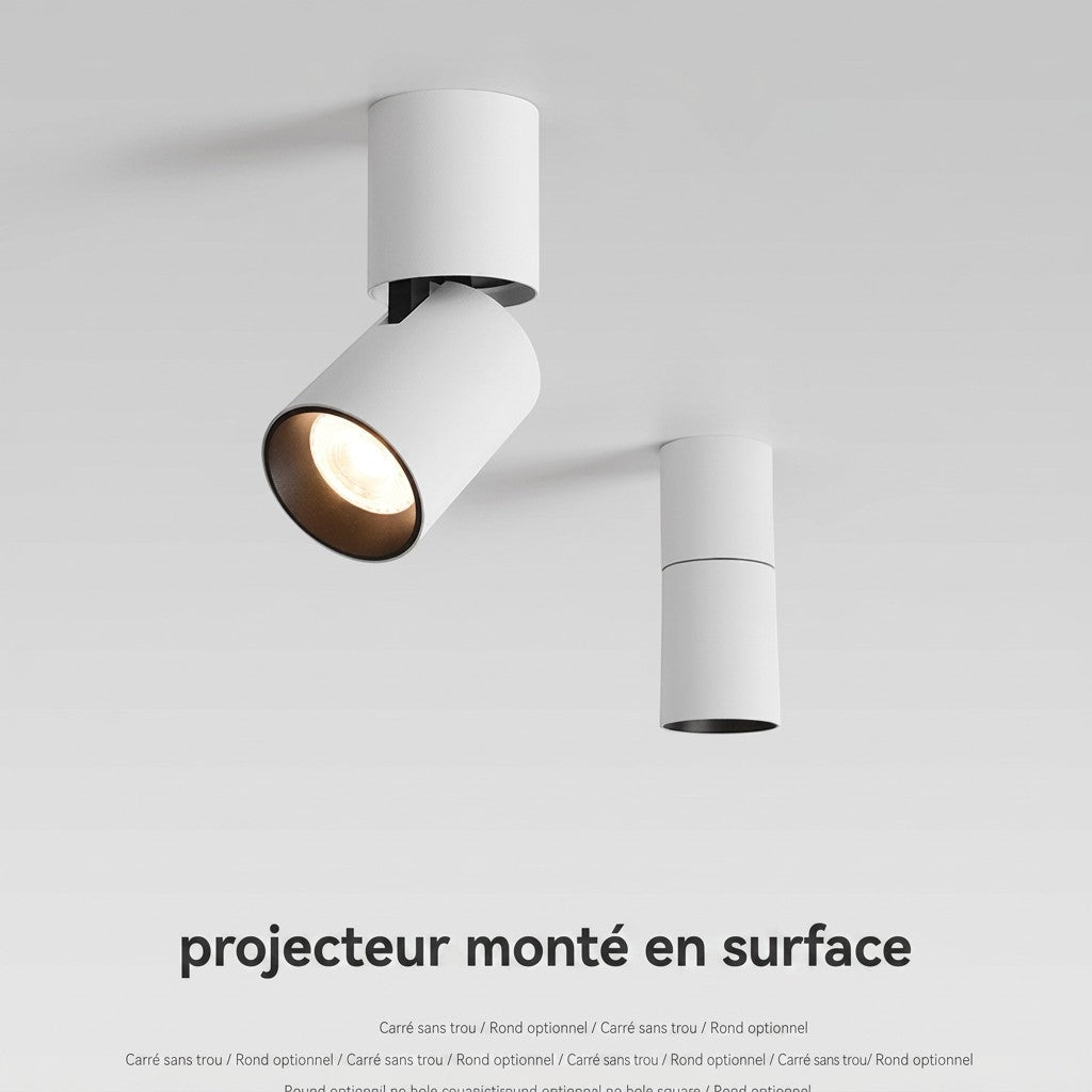 Spot LED COB orientable blanc Lumeoo monté en surface au plafond pour un éclairage intérieur précis et moderne