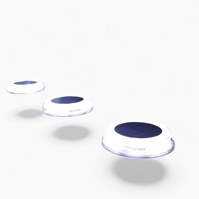 Trois spots solaires encastrables Lumeoo ronds et étanches pour éclairage extérieur d'allée et de jardin