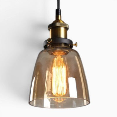 Suspension Lumeoo en verre fumé ambré avec douille en laiton vintage pour un éclairage intérieur chaleureux