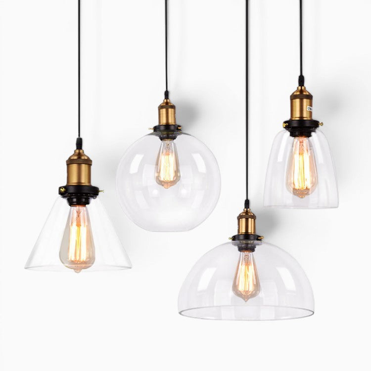 Suspension Lumeoo en verre fumé vintage avec douilles en laiton et ampoules Edison pour un éclairage chaleureux