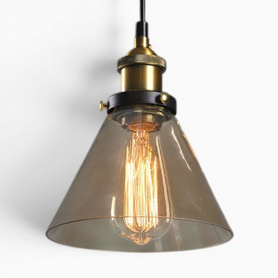 Suspension Lumeoo en verre fumé ambré avec douille en laiton vintage et ampoule à filament apparente