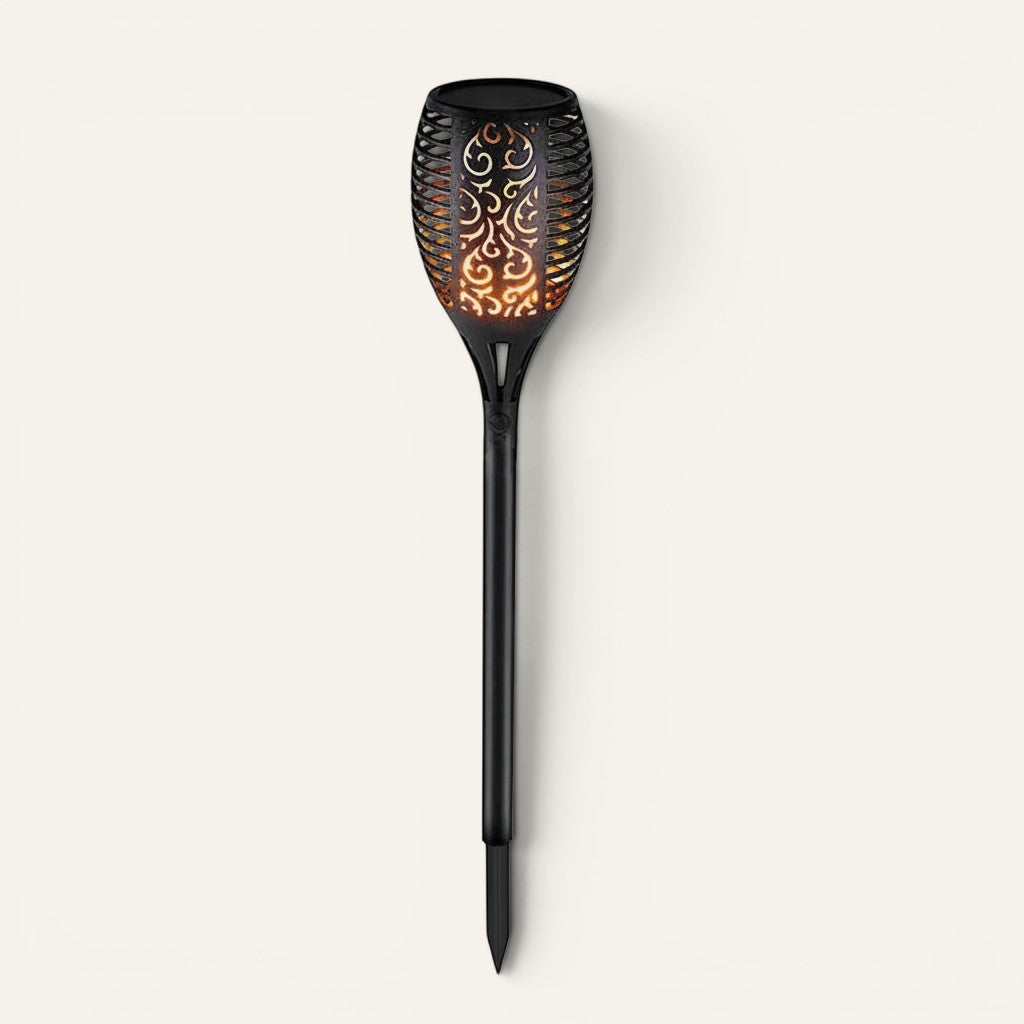 Torche solaire LED Lumeoo noire avec motif ajouré pour éclairage décoratif de jardin et allées
