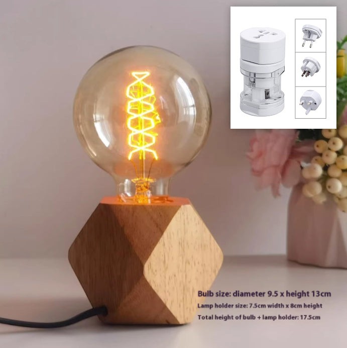 Veilleuse Lumeoo style japonais avec ampoule vintage à filament sur socle en bois géométrique pour ambiance zen