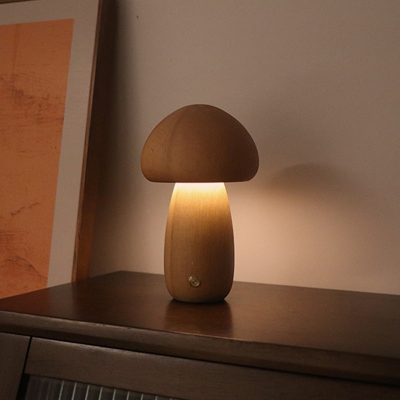Veilleuse champignon Lumeoo en bois tactile avec éclairage LED doux pour chambre d'enfant