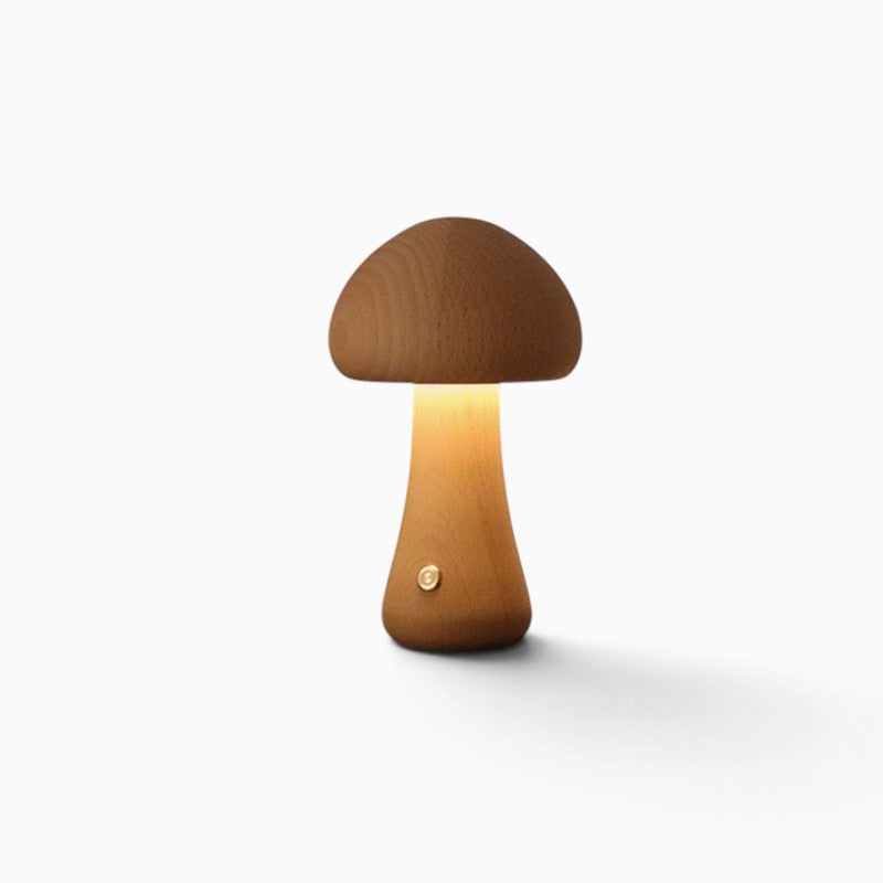 Veilleuse champignon Lumeoo en bois avec éclairage LED tactile rechargeable pour une ambiance douce en chambre enfant