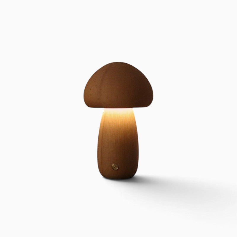 Veilleuse champignon Lumeoo en bois avec éclairage LED tactile rechargeable pour une ambiance douce en chambre enfant
