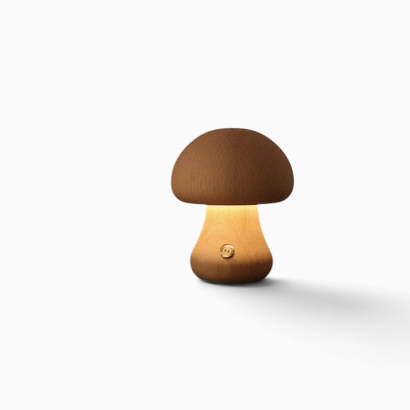 Veilleuse champignon Lumeoo en bois avec éclairage LED tactile rechargeable pour une ambiance douce en chambre enfant