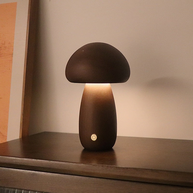 Veilleuse champignon Lumeoo en bois marron, lampe tactile LED rechargeable pour chambre d'enfant, lumière douce