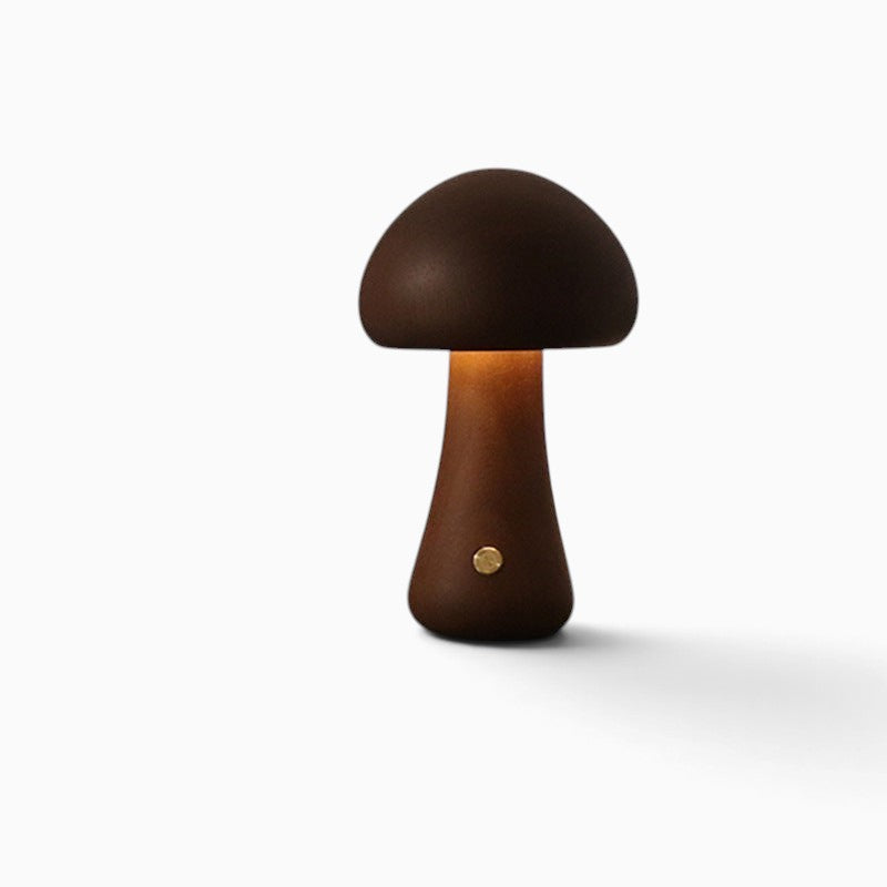 Veilleuse champignon Lumeoo en bois sombre avec éclairage LED tactile rechargeable pour chambre d'enfant