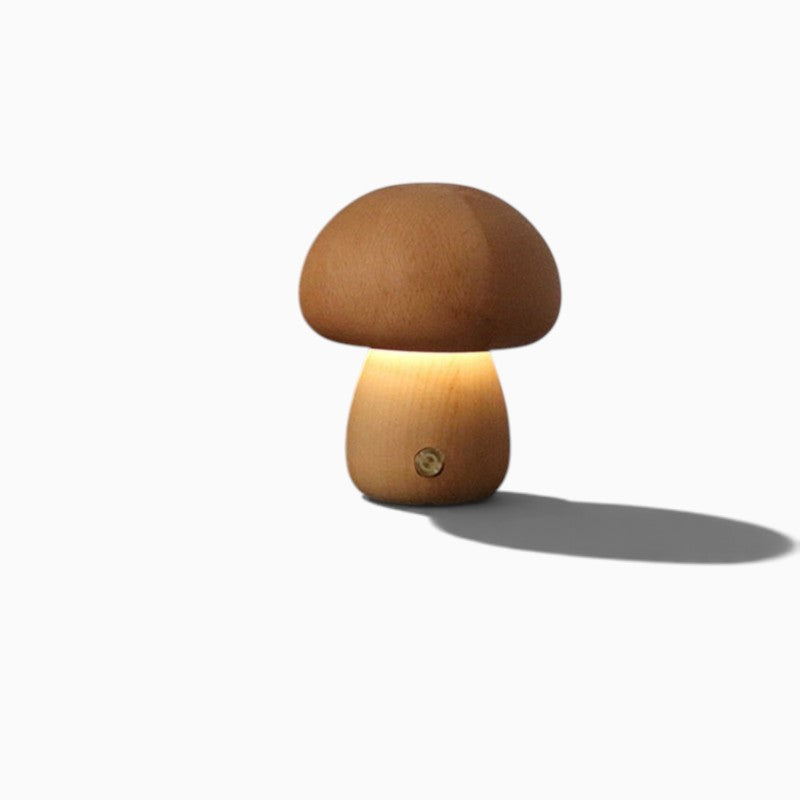 Veilleuse champignon Lumeoo en bois avec éclairage LED tactile rechargeable pour une ambiance douce en chambre enfant