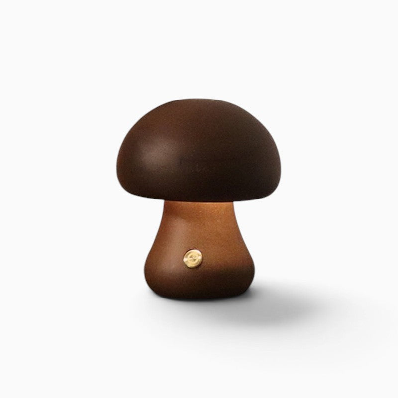 Veilleuse champignon Lumeoo en bois marron avec éclairage LED tactile rechargeable pour chambre d'enfant