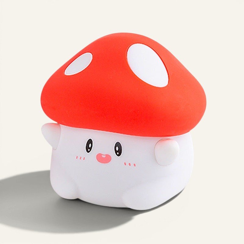 Veilleuse champignon Lumeoo en silicone souple rouge et blanc avec visage kawaii pour chambre de bébé