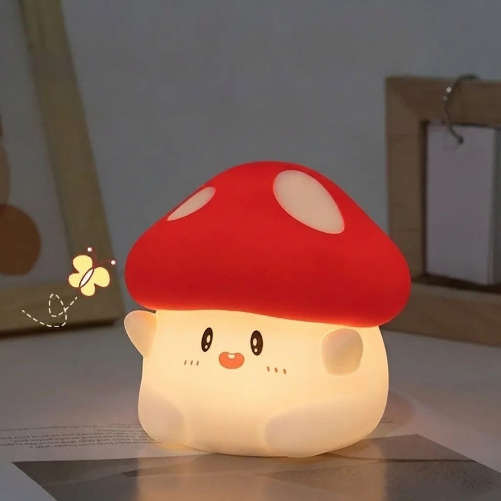 Veilleuse champignon Lumeoo en silicone souple avec éclairage LED doux, tactile et rechargeable pour chambre de bébé