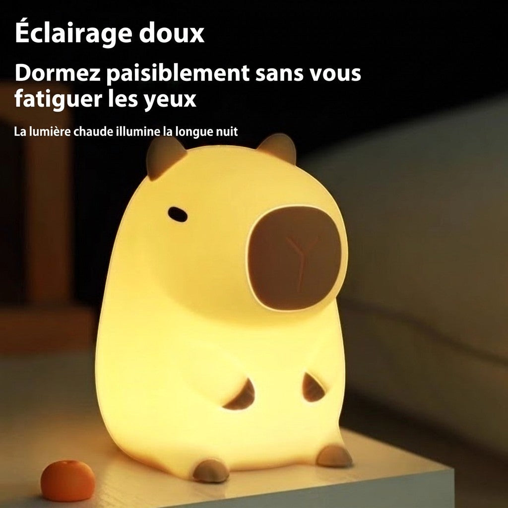 Veilleuse Lumeoo en silicone en forme de cochon d'Inde diffusant une lumière chaude et douce pour chambre d'enfant