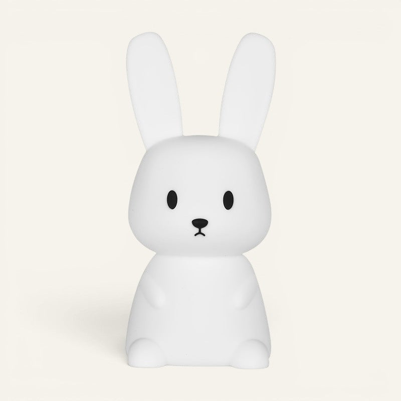 Veilleuse lapin Lumeoo en silicone blanc avec éclairage LED multicolore pour rassurer les enfants au coucher