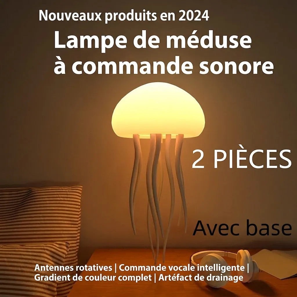 Veilleuse méduse LED Lumeoo avec base, lumière douce et antennes rotatives pour une ambiance apaisante en chambre