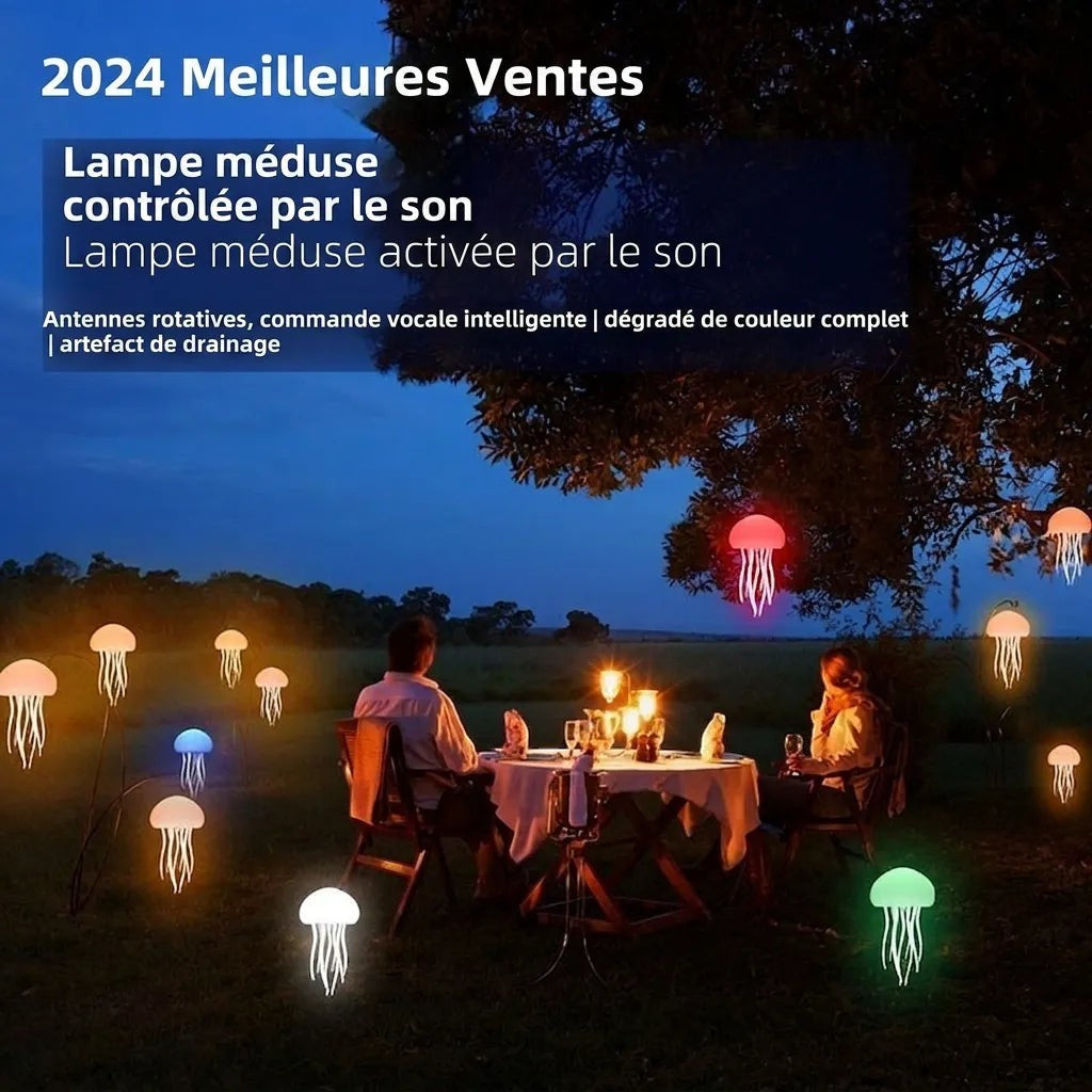 Veilleuse méduse Lumeoo LED flottante et lumineuse pour décoration de jardin en soirée avec dîner romantique