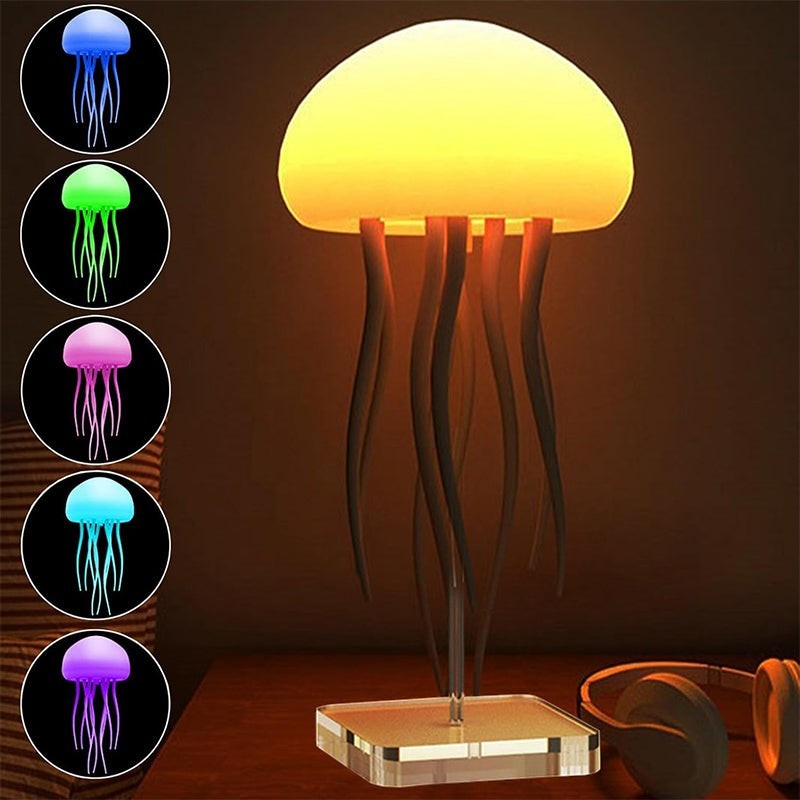 Veilleuse méduse LED Lumeoo changeante de couleur sur socle transparent pour une ambiance apaisante en chambre
