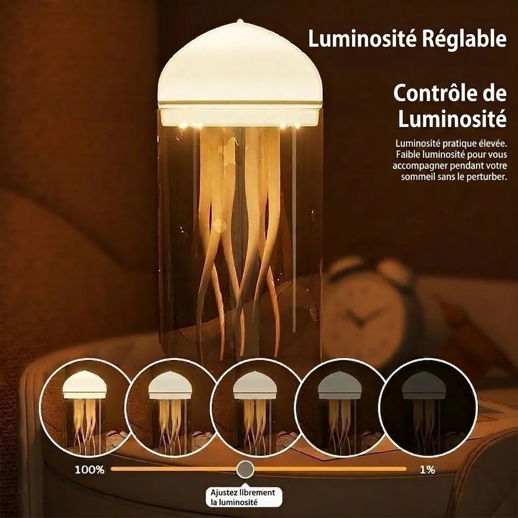 Veilleuse méduse LED Lumeoo avec dôme lumineux et tentacules, offrant une luminosité réglable de 100% à 1% pour la nuit