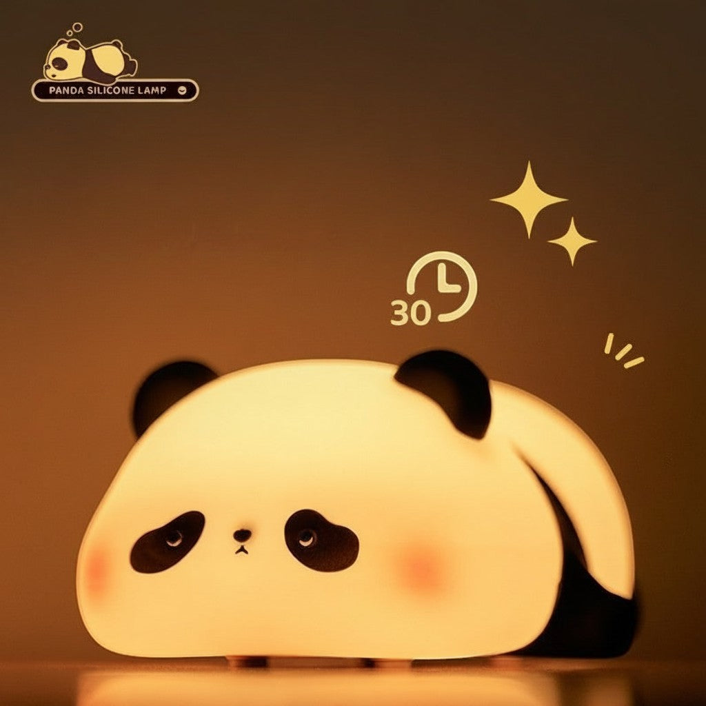 Veilleuse enfant Lumeoo en silicone forme panda diffusant une lumière douce et apaisante avec fonction minuterie 30 min