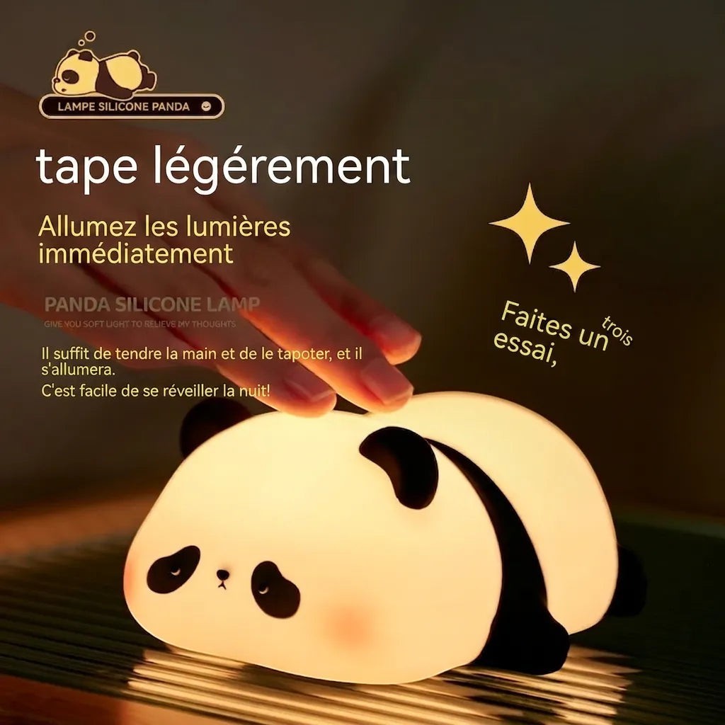 Veilleuse panda en silicone Lumeoo douce et rechargeable activée par tapotement pour rassurer les enfants la nuit