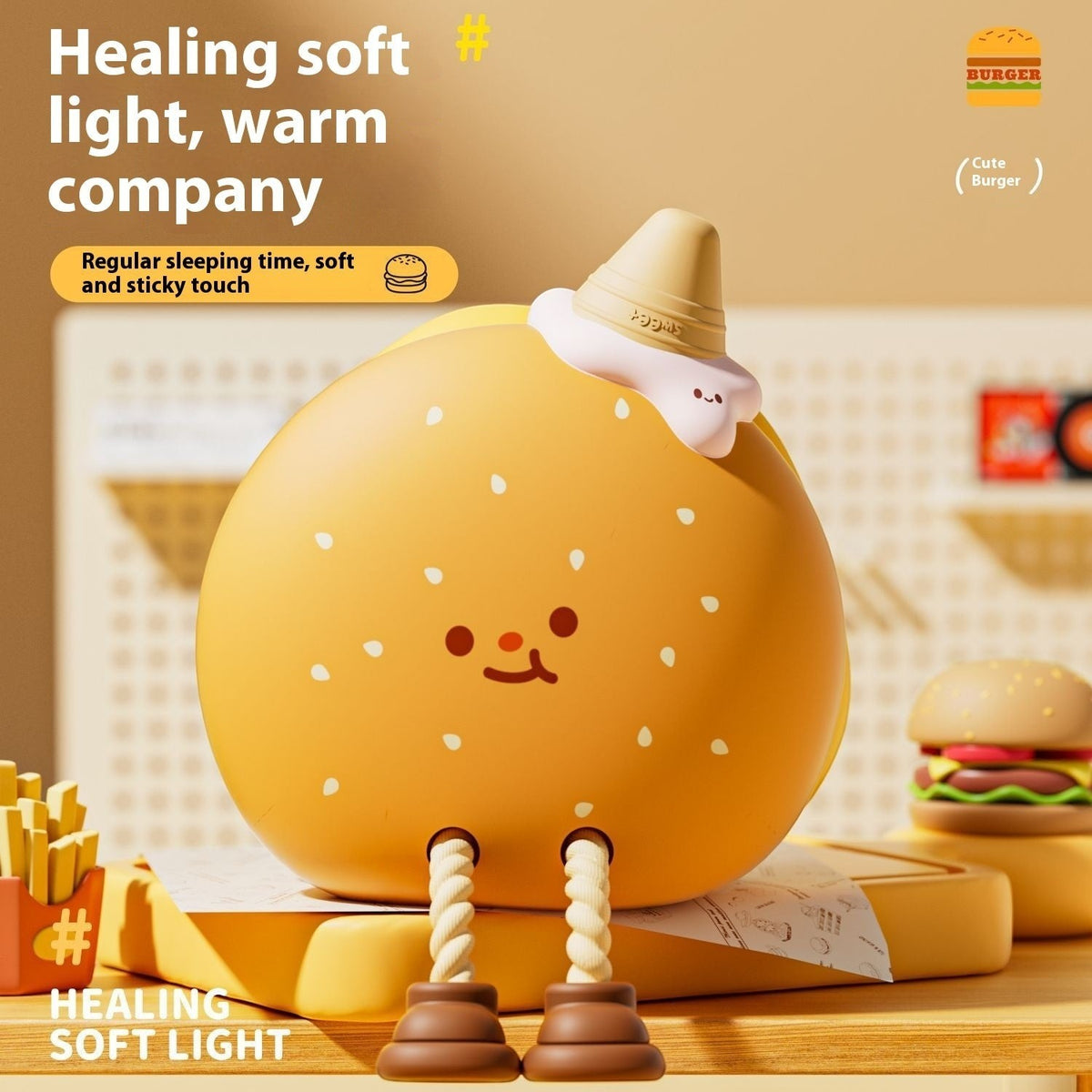 Veilleuse Lumeoo en silicone en forme de burger mignon avec une petite glace sur la tête pour chambre d'enfant