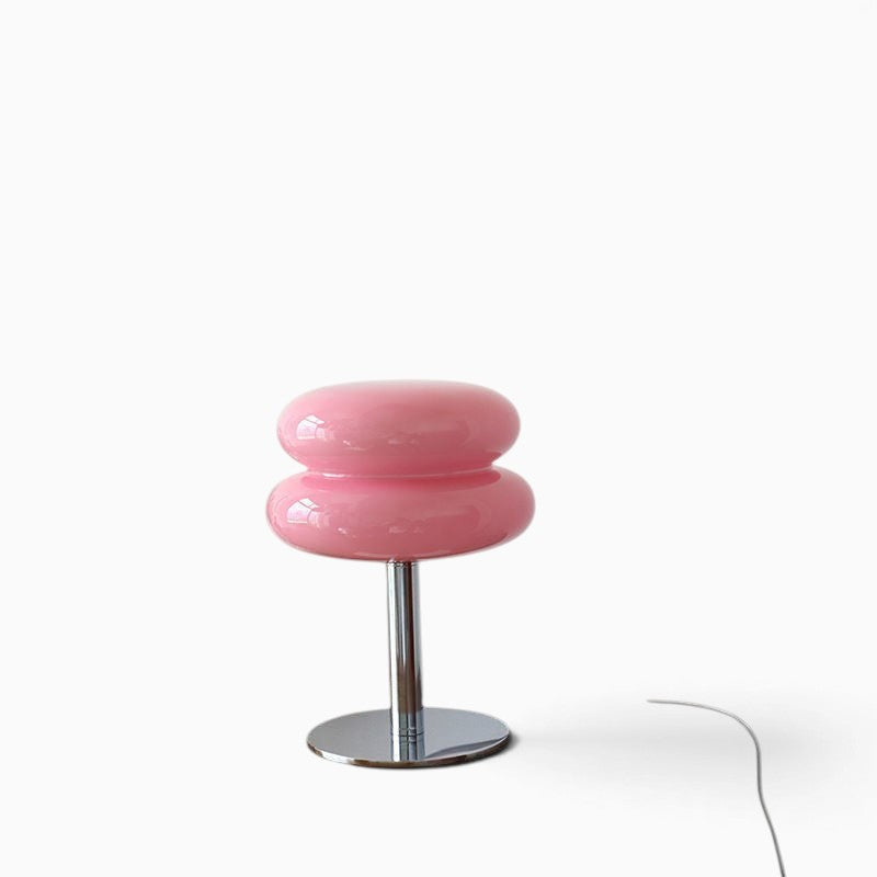 Lampe à poser Lumeoo VERRUX rose en verre et fer au design nordique avec éclairage LED dimmable et câble USB
