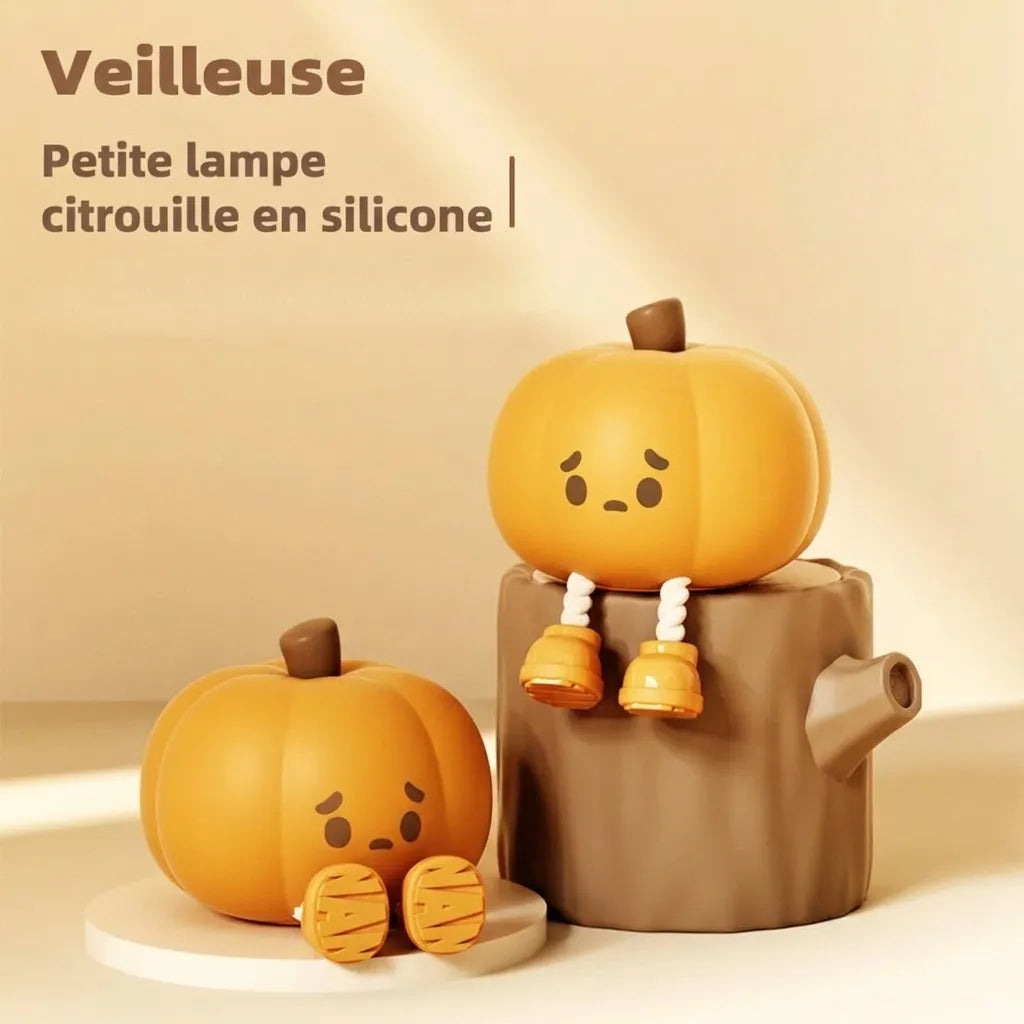 PUMPKY™ veilleuse citrouille Mélancolie, vue de profil silicone souple, lumière chaude